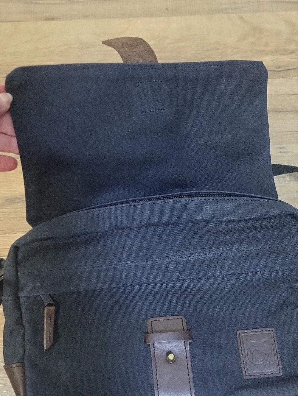 NUTSAC Black Satchel 11 Waxed Canvas & Leather Messenger Bag